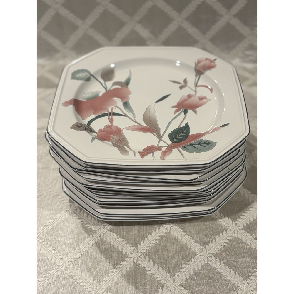 SET OF 6 Mikasa Continental SILK FLOWERS 8.25" Salad Plates. Octagonal F3003